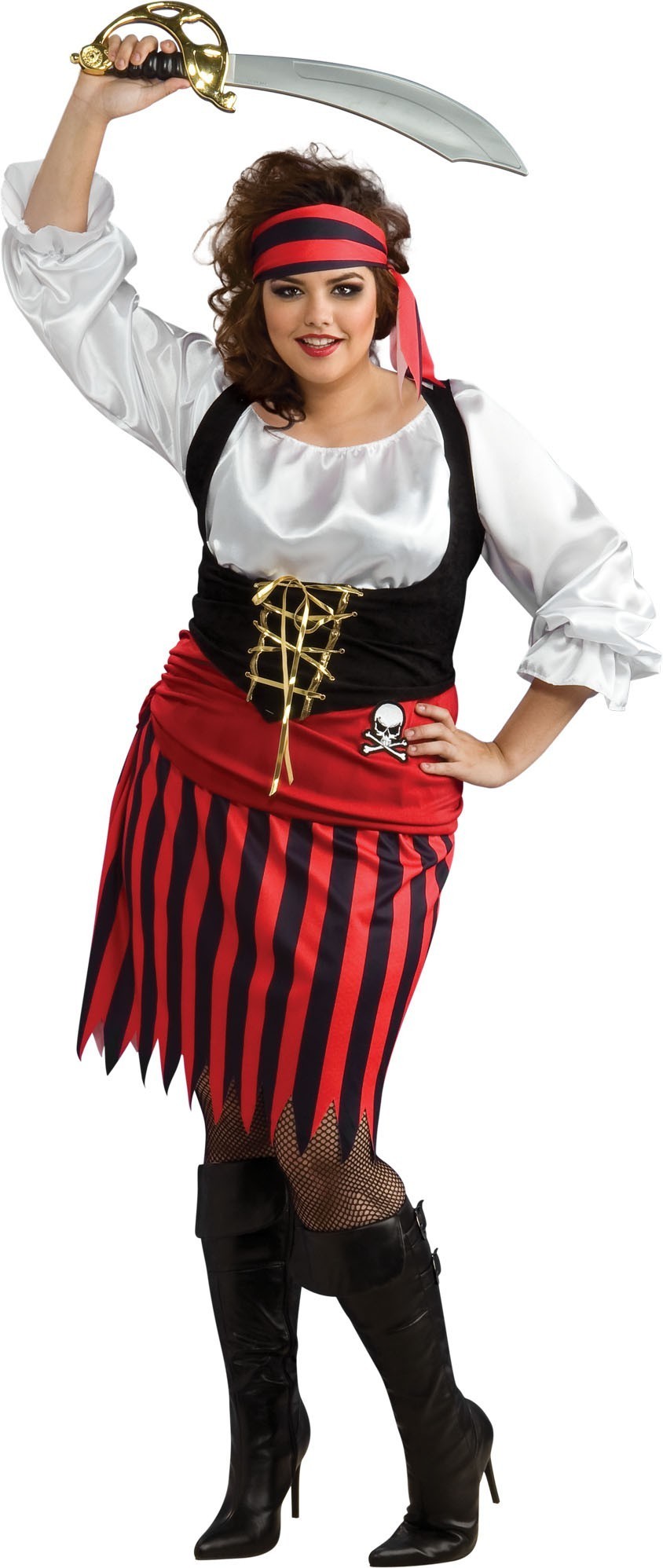 Déguisement adulte de femme pirate blanc, noir et rouge
